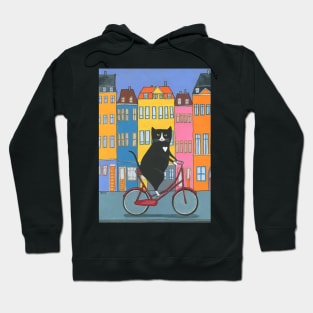 Tuxedo Cat Copenhagen Bicycle Ride Hoodie